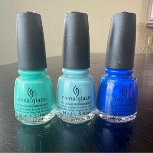 China Glaze Nail Lacquer Trio - Teal, Light Blue, Blue mostly full